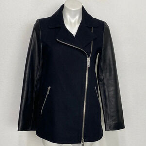 GAP Black Biker 100% Leather Sleeves Goth Long Length Edgy Moto Jacket Size S